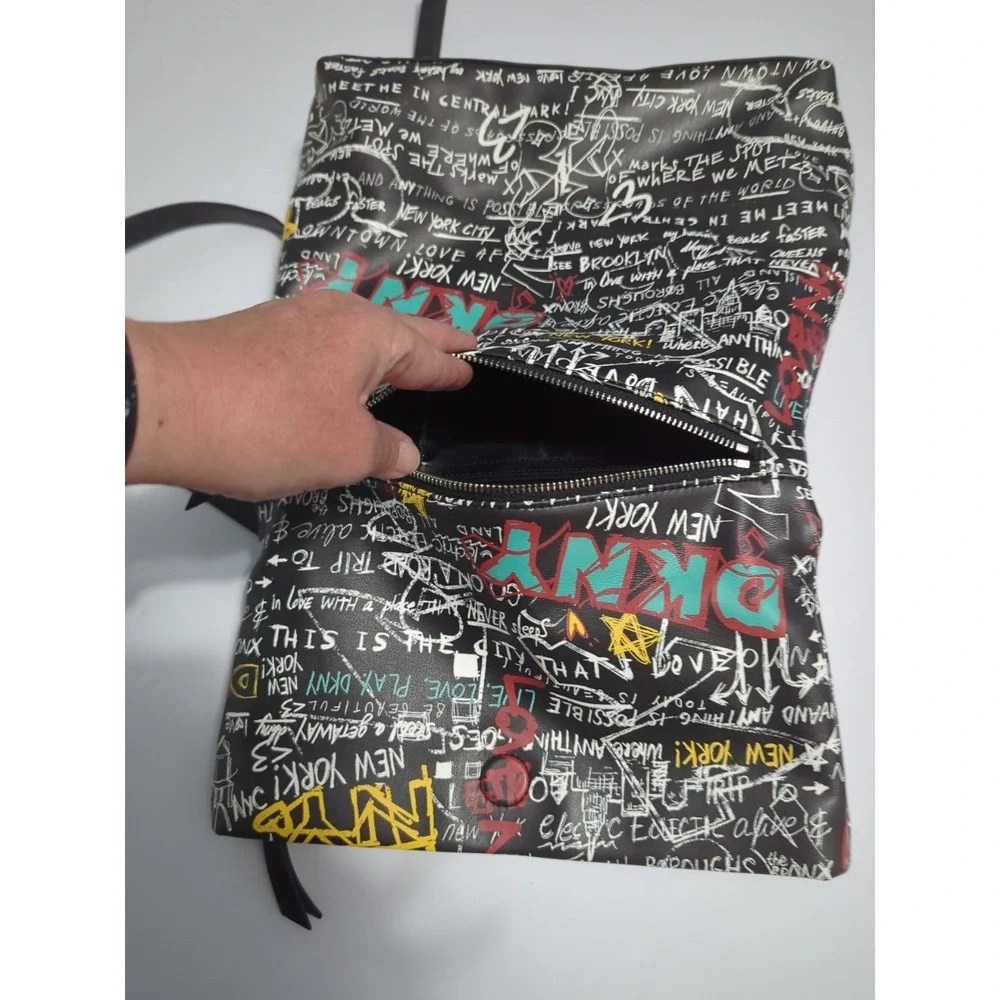 DKNY Tilly Graffiti Fold Over Backpack Purse Top Handle Zip Adjustable